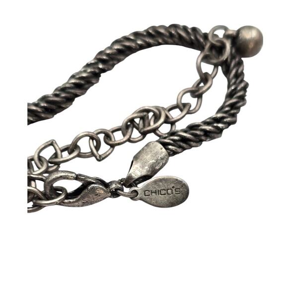 Chico’s Blue Beaded Statement Necklace Silver Tone Square Pendant - Picture 7 of 8